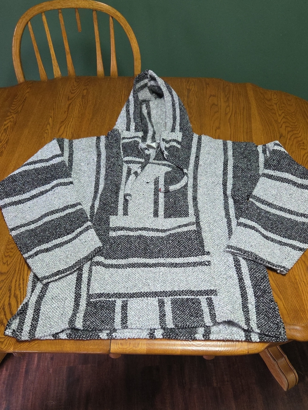 Men's Striped Baja-Style Hooded Sweater - Black & Gray
